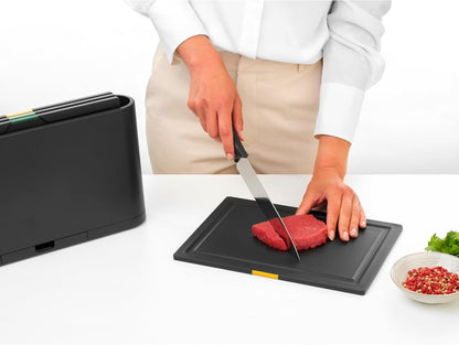 Brabantia Tasty+ Chopping Board Set with Integrated Phone & Tablet Holder Stand| 4 Piece Kitchen Cutting Boards with Organizer Case | Double-Sided | Non-Slip Wooden Look | Dark Gray