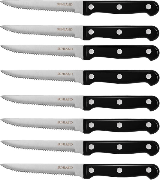 SUNALND Steak Knives Set,Micro Serrated Edge Full Tang Triple Riveted Steak Knife (4)
