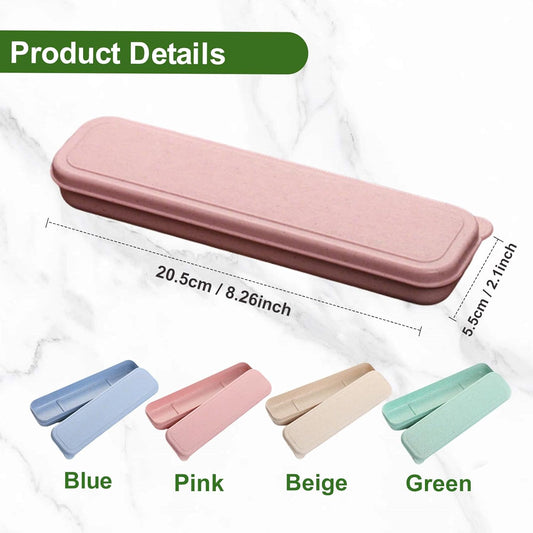 Travel Cutlery Case Portable Utensil Holder Large Travel Silverware Case Flatware Storage Box Camping Utensils Cutlery Cases for Fork Spoon Chopsticks Lunch Box, 9.6 x 2.1 inches (Beige, Green)