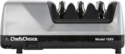 Chef'sChoice 15XV Professional Electric Knife Sharpener with Durable Metal Housing & 100-Percent Diamond Abrasives and Precision Angle Guides for Straight Edge and Serrated Knives, 3-Stage, Metallic