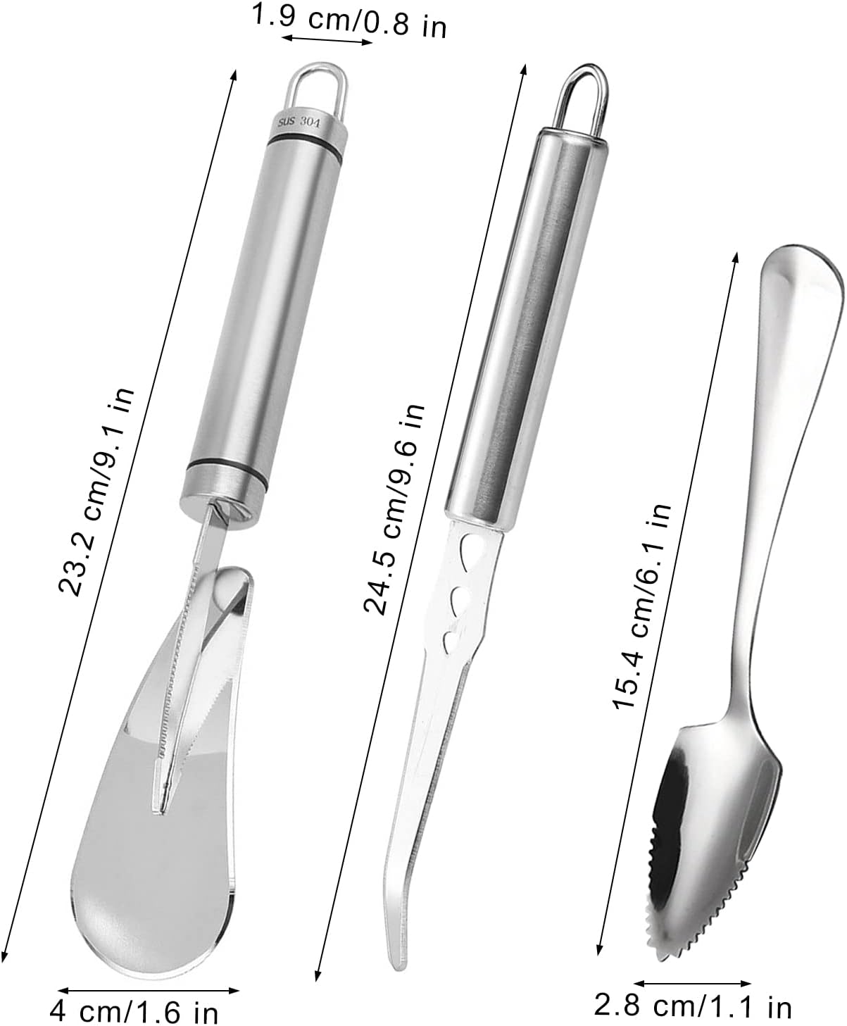 Grapefruit Knife - Curved Serrated Stainless Steel, Pack of 2 with 2 Pcs Spoons, for Grapefruit & Oranges