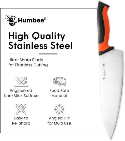 7.5-Inch Nakiri Knife, High Carbon Stainless Steel Hollow Grind Blade, Razor Sharp Edge, Ergonomic Non-Slip Handle, Cleaver Style, DT-50 Series, Orange