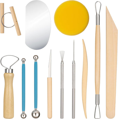 Amrules Clay Tools Kit, 12 PCS Polymer Clay Cutter Tools, Rectangle Shape Acrylic Press Board and Roller Pin Supplies Suitable for Shaping, Carving, Pottery Craft and DIY Projects