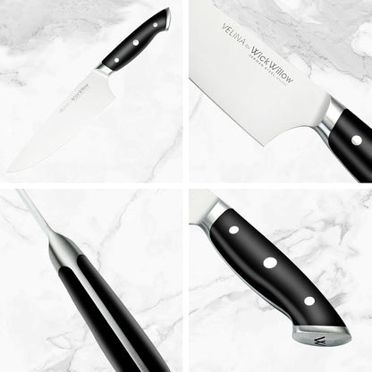 WICKWILLOW 10" Bread Knife – Razor Sharp German Steel – Serrated Knife for Homemade Bread & Sourdough – Full Tang & Ergonomic Handle – Gift Box – Velina Series