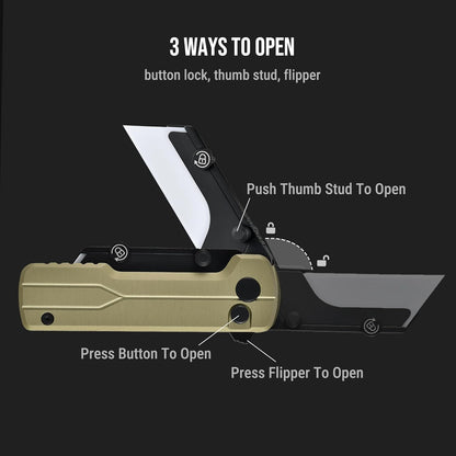 OKNIFE U1 Ultra Titanium Pocket Folding Utility Knife w/Ceramic Blade, Button Lock EDC Box Cutter with Clip for Men Women