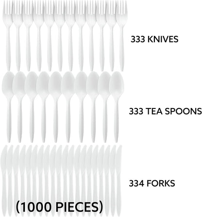 PLASTICPRO Cutlery Plastic Knives Medium Weight Disposable Silverware White (1000 Count)