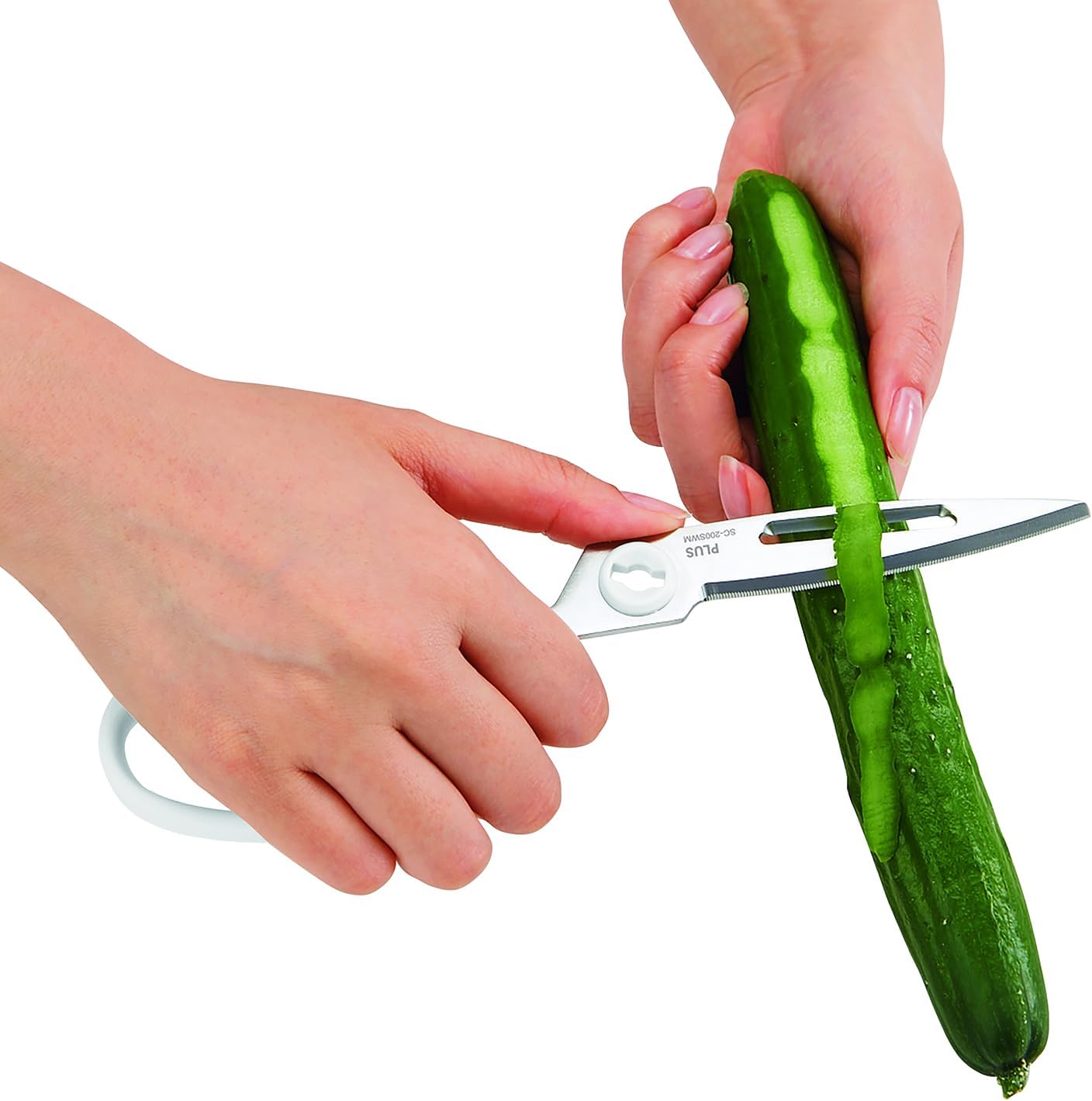 Multi-Purpose Kitchen Shears – Meat & Vegetable Cutter, Crab Cracker, Vegetable Peeler, Jar & Bottle Opener, Knife, Safety Cap, Dishwasher Safe (1 Pair, White)