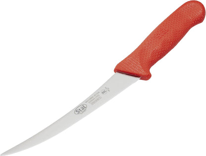 Winco 6" Commercial-Grade German Steel Boning Knife, Curved, Red