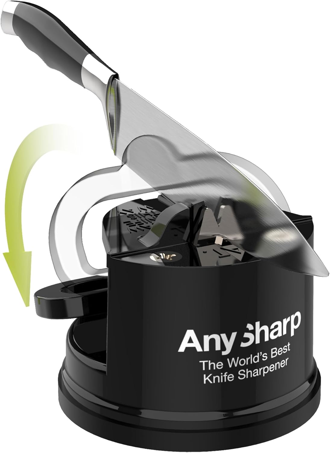 AnySharp – Global – Hands Free Knife Sharpener - Easy to Use Sharpening Tool with PowerGrip Suction Base and 20-Degree Pre-Set Angle - for All Knives: Chef's, Serrated, and Hardened Steel - Red