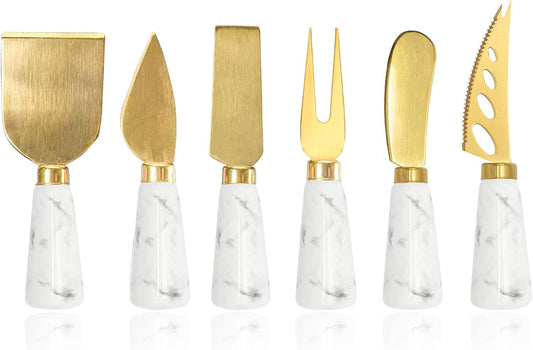 Apusu Charcuterie Board Accessories - 6 Piece Cheese Knife Set With Marble Handle - Spreader and Butter Knives for Cheese Kit Cutter (Marble)