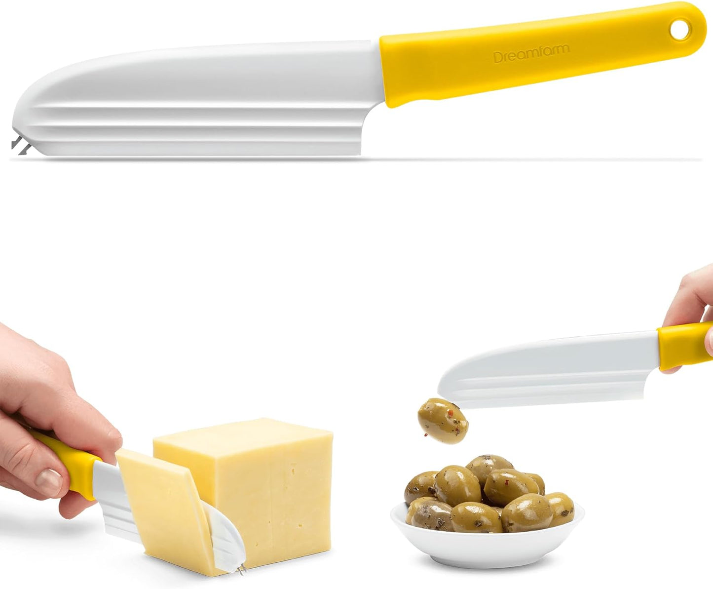 Dreamfarm Knibble Lite 3-In-1 Non-Stick Cheese Knife for Charcuterie, Slicing, Spreading, with Built-In Fork to Serve & Share Foods - 9" Black