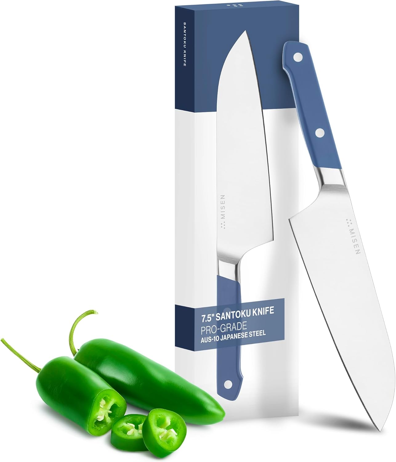 Misen 7.5" Santoku Knife - High Carbon Stainless Steel - Classic Japanese Chef Knife Design for Cutting, Slicing, and Chopping - Razor Sharp Japanese Style Kitchen Knife - White