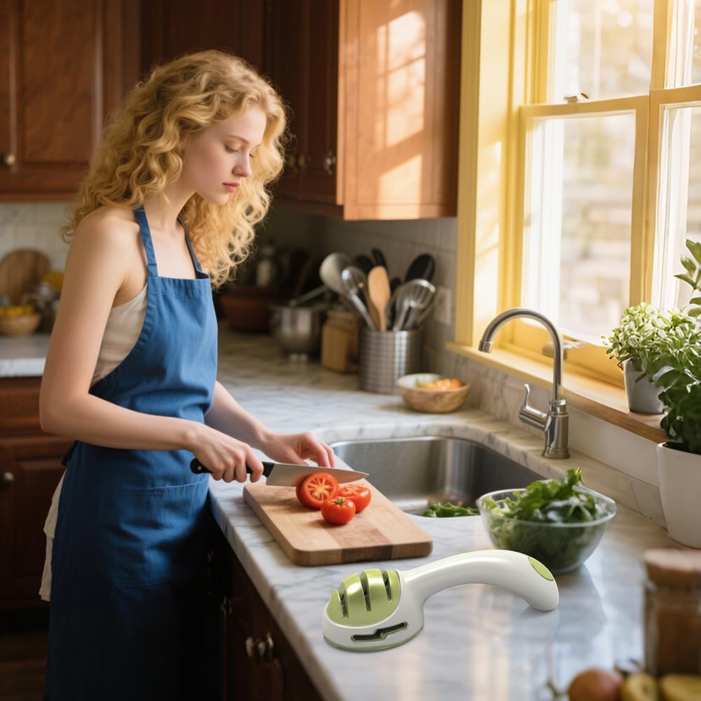 Knife Sharpener for Kitchen, Gold Pink Handheld Sharpener for Repairing and Polishing Kitchen Knives,Manual Sharpener Suitable for Various Kitchen Knives