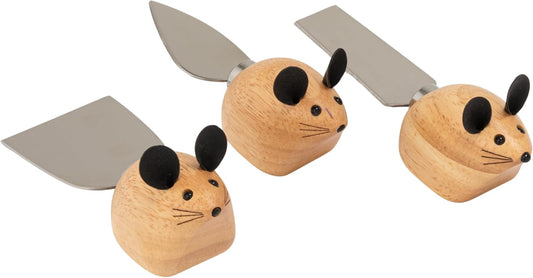 Creative Co-Op 3-Piece Rubberwood & Stainless Steel Cheese Knives, Multicolor