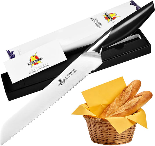 Serrated Bread Knife 8 Inch for Sourdough Bread Homemade Cake German 1.4116 Steel Dolphin Curved Design Ergonomic Handle – Effortless Slicing for Artisan Loaves Bagels Pastries