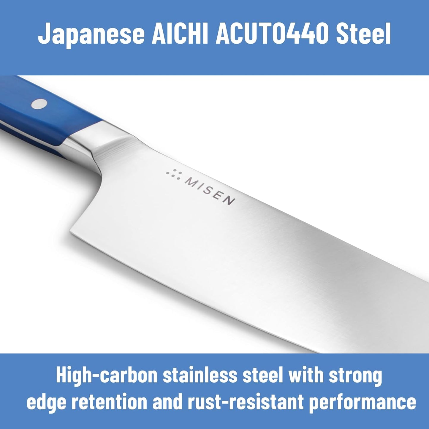 Misen 5.5” Nakiri Knife - Japanese Vegetable Knife, AICHI ACUTO440 High-Carbon Stainless Steel - Razor-Sharp 14° Edge - Compact, Rust-Resistant Kitchen Knife for Chopping, Slicing & Meal Prep - Blue