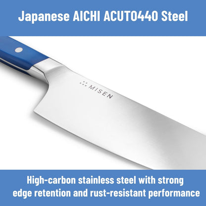 Misen 5.5” Nakiri Knife - Japanese Vegetable Knife, AICHI ACUTO440 High-Carbon Stainless Steel - Razor-Sharp 14° Edge - Compact, Rust-Resistant Kitchen Knife for Chopping, Slicing & Meal Prep - Blue