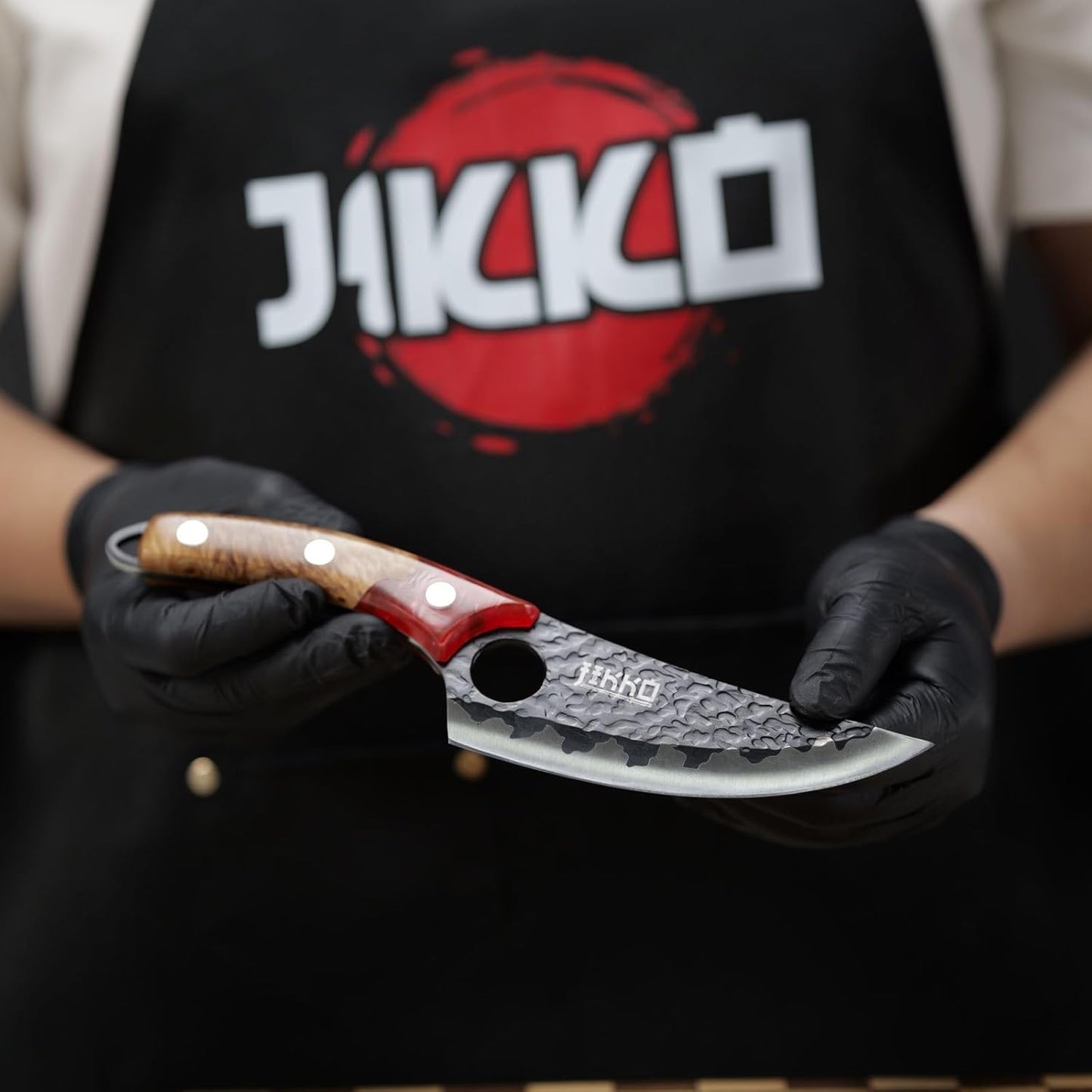 Jikko Japanese Meat Cleaver Knife Phoenix Edition Cleaver, 7.3" Blade, Forged Hammered Blade, Olive Wood & Resin Handle, Butcher Knife Cleaver, Japanese Kitchen Knife
