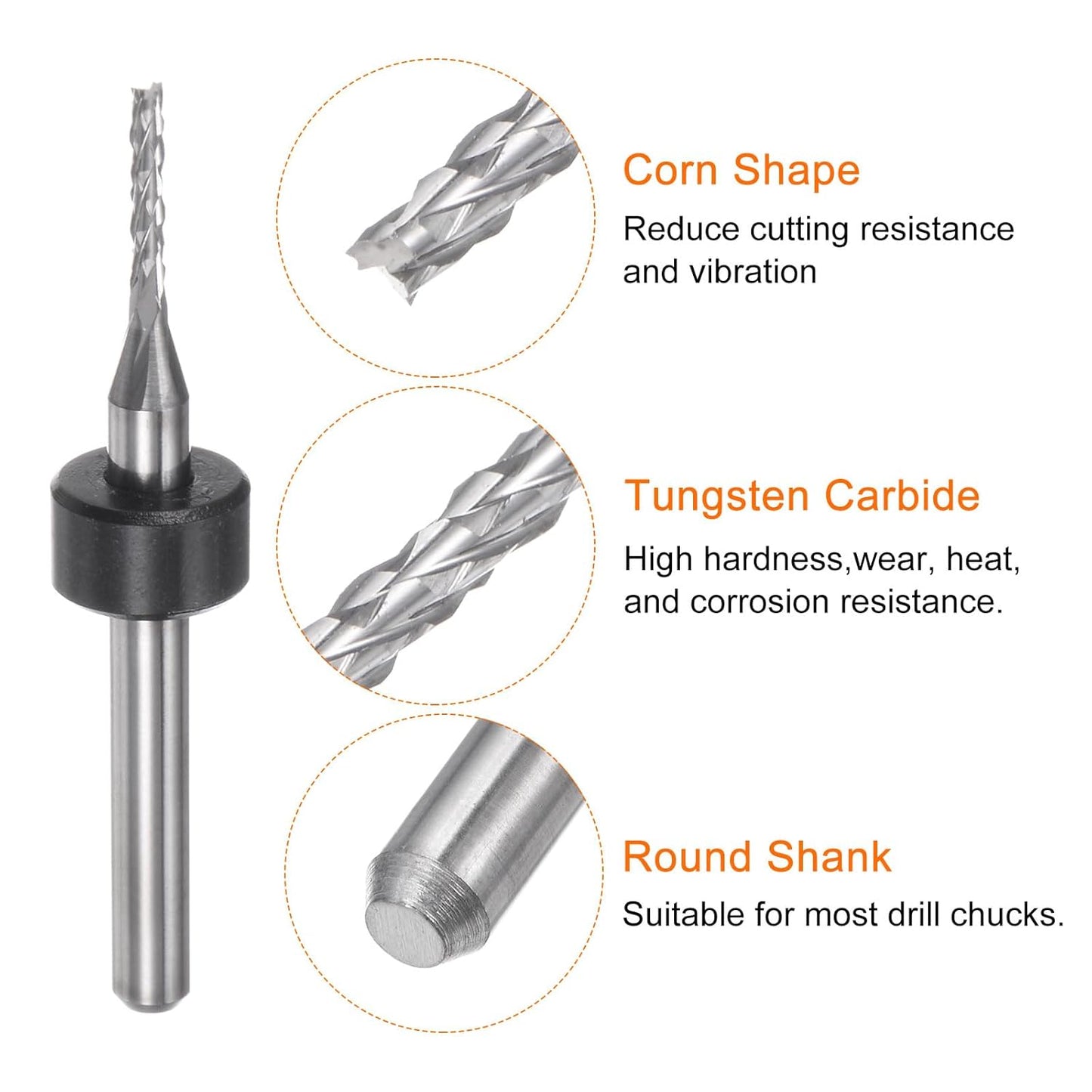 HARFINGTON 10pcs End Mill Bits 0.8mm Solid Carbide CNC Router Bits Engraving Cutter Tools for PCB Circuit Board Milling Machine Wood Carving, 1/8" Straight Shank