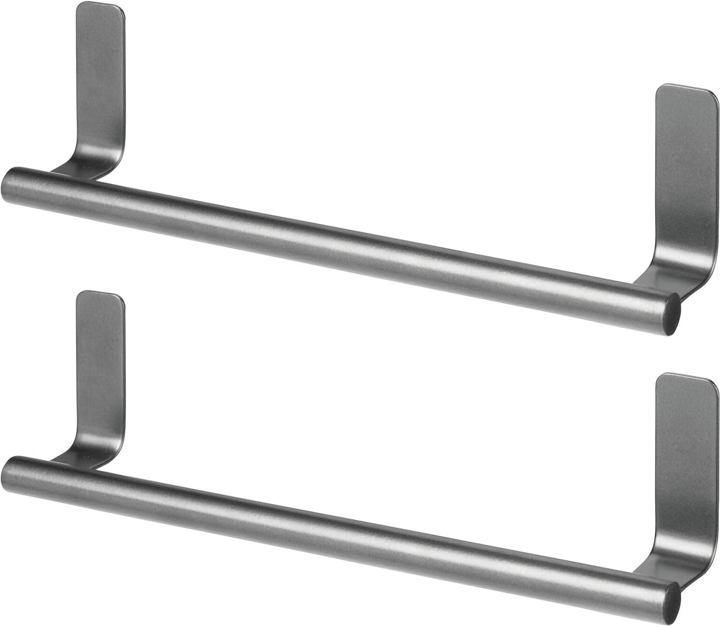 mDesign Steel Wall-Mounted Towel Rack Storage Holder - Self-Adhesive Space Saving Towel Bar for Bathroom, Kitchen - Holds Hand Towels - Stick on Doors or Cabinet - Omni Collection - 2 Pack - Satin