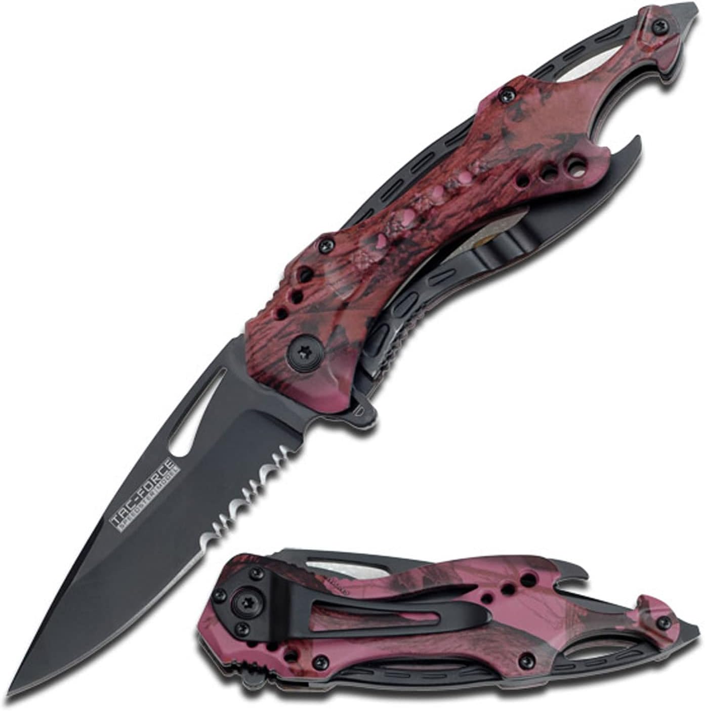 Tac-Force Folding Pocket Knife, 3.25-inch Serrated Blade, Orange Aluminum Handle, 7.75-inch Overall Length TF-705EM