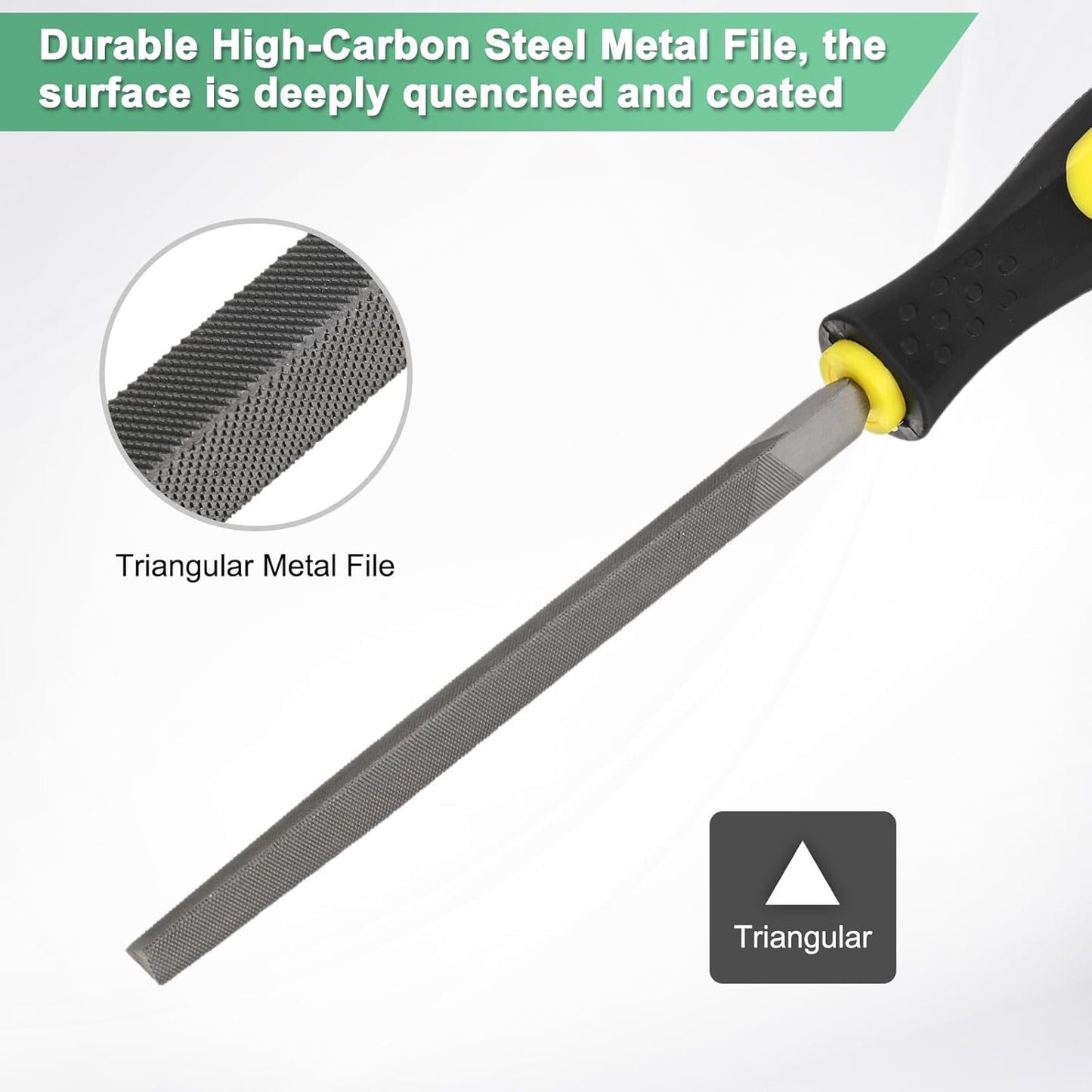 M METERXITY Triangular Metal File 10 Inch, High Carbon Steel Diamond Hand W PVC Grip Handle for Wood/Metal/Ceramic/Glass/Stone/Jewelry/Tile/Model/DIY/Sharpening File