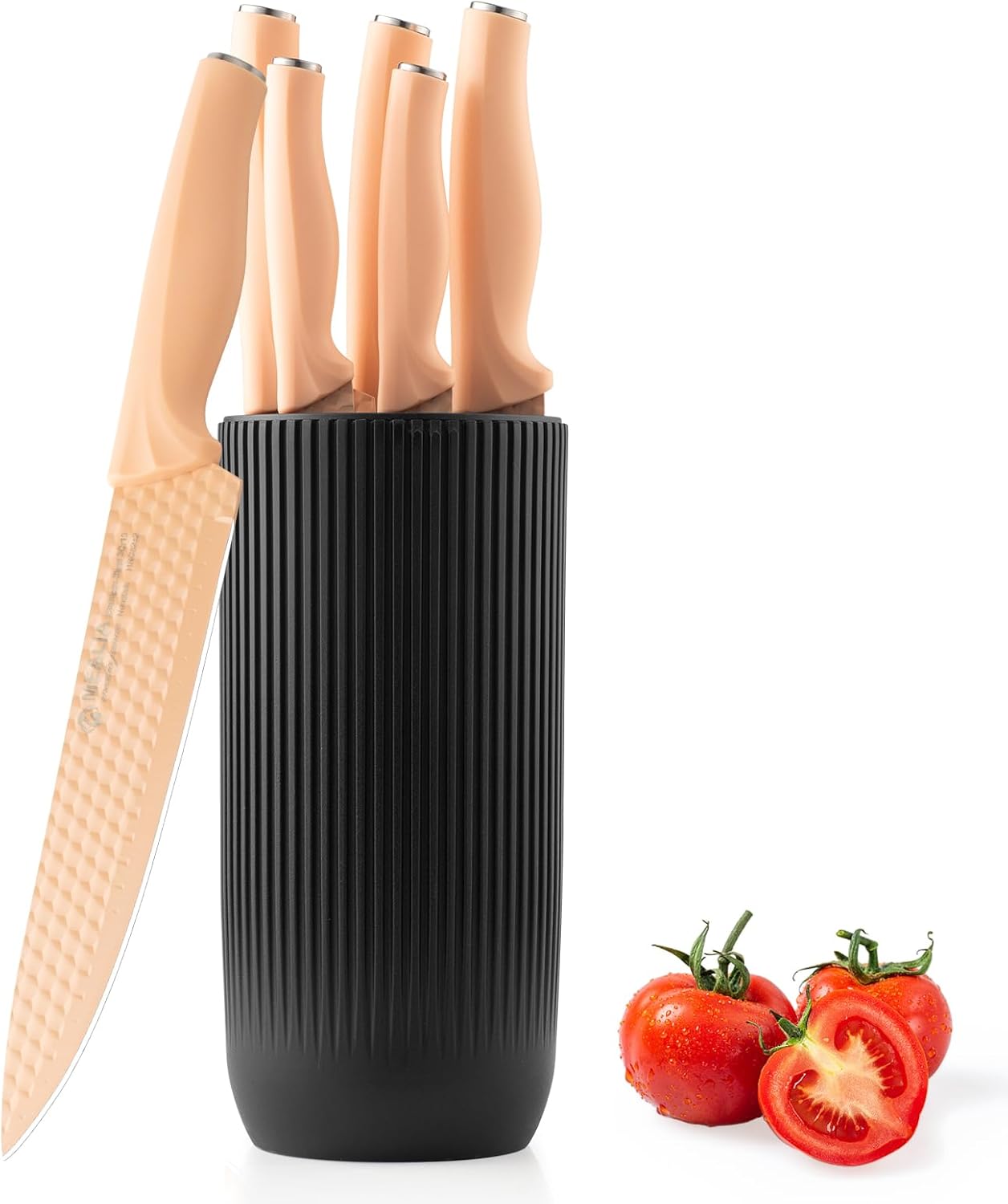 Kitchen Knife Set with Block, 6-Piece Non-stick Stainless Steel Sharp Knives Set for Precision Cutting with Universal Knife Block for Kitchen, Ergonomic Design & Dishwasher Safe, Pink