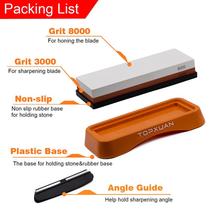 Knife Sharpening Stone 2 Sided 240/800 Grit Sharpener Waterstone,Professional Kitchen Whetstone with Orange Plastic Base,Non-slip Rubber and Angle Guide