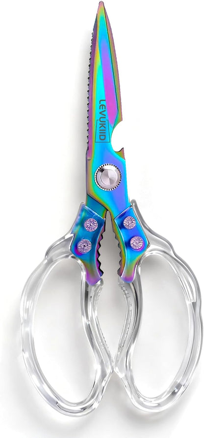 Rust-Resistant Kitchen Scissors, Transparent and Stylish Handle, Suitable For Cutting Various Foods and Their Packaging, Suitable For Large Hands,Colorful Blade