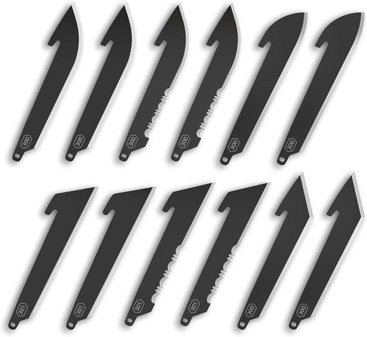 OUTDOOR EDGE 3" Replacable Combo Blade Pack - 2 Stainless Steel EDC Drop-Point Blades & 2 Stainless Steel Serrated Drop-Points - Compatible 3" Razor Blade Knives