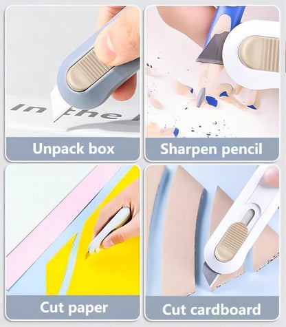 6 Pack Portable Box Cutter,Retractable Utility Knife, Multi-function Cute Box Cutters for Office, Home, Arts Crafts, Cartons, Cardboard, Paper,DIY