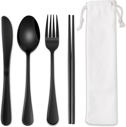 Rainbow Working Lunch Silveware Set,Reusable Travel Utensils Set With Case Includes Stainless Steel Chopsticks Knife Spoon And Fork,Camping Picnic Essentials