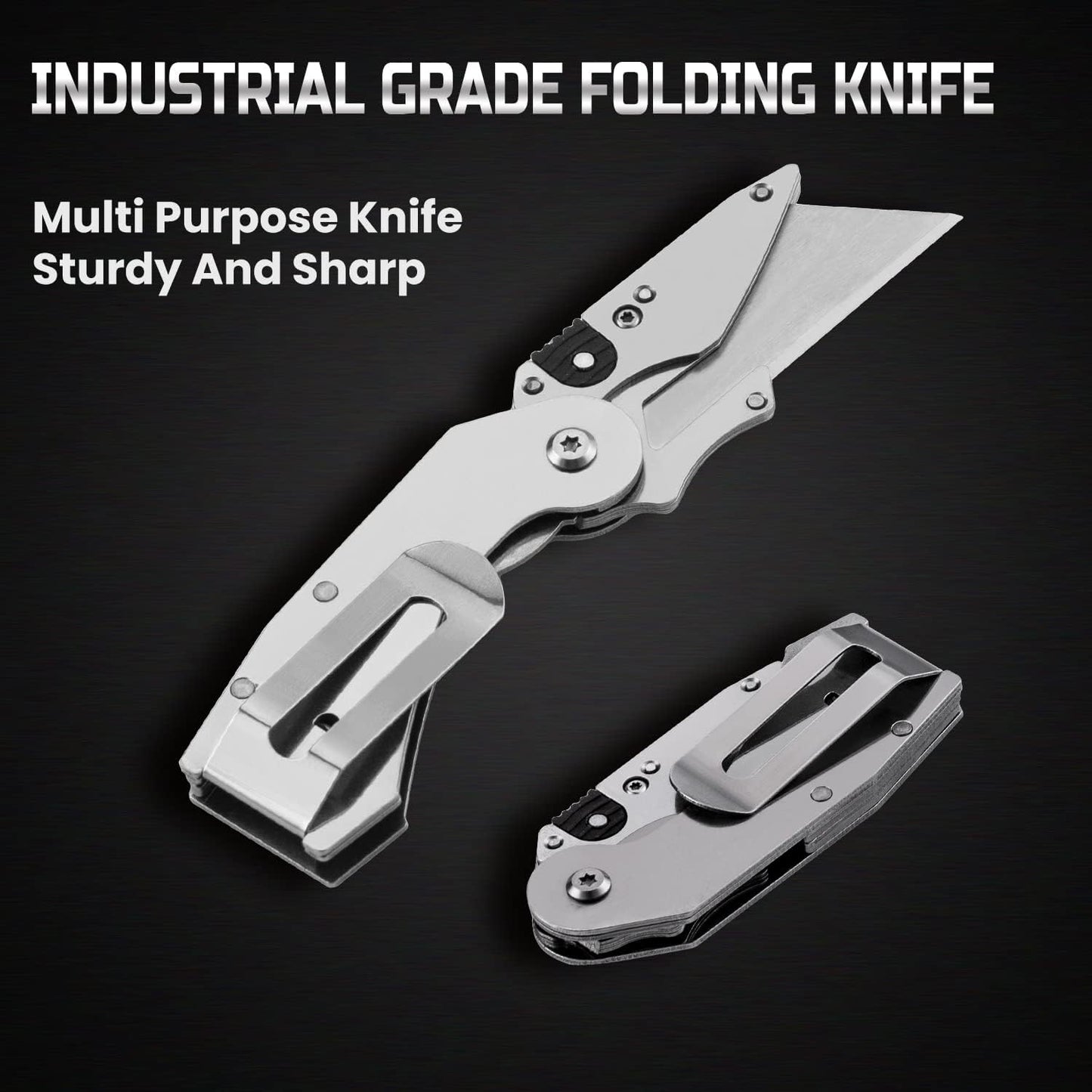 Lichamp 6-Pack Folding Utility Knife, Quick-Change Box Cutter with Razor Blades & Belt Clip, Portable Construction Tool for DIY, Outdoor & Warehouse Use, Black