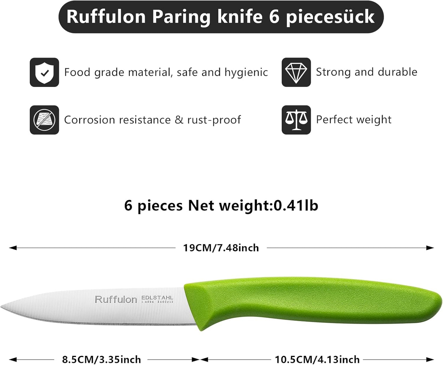 Paring Knife Fruit Knife Set (6 Pieces), Ultra Sharp Stainless Steel Vegetable and Fruit Knife with PP Plastic Ergonomic Handle for Cutting Fruits and Vegetables.Multi.