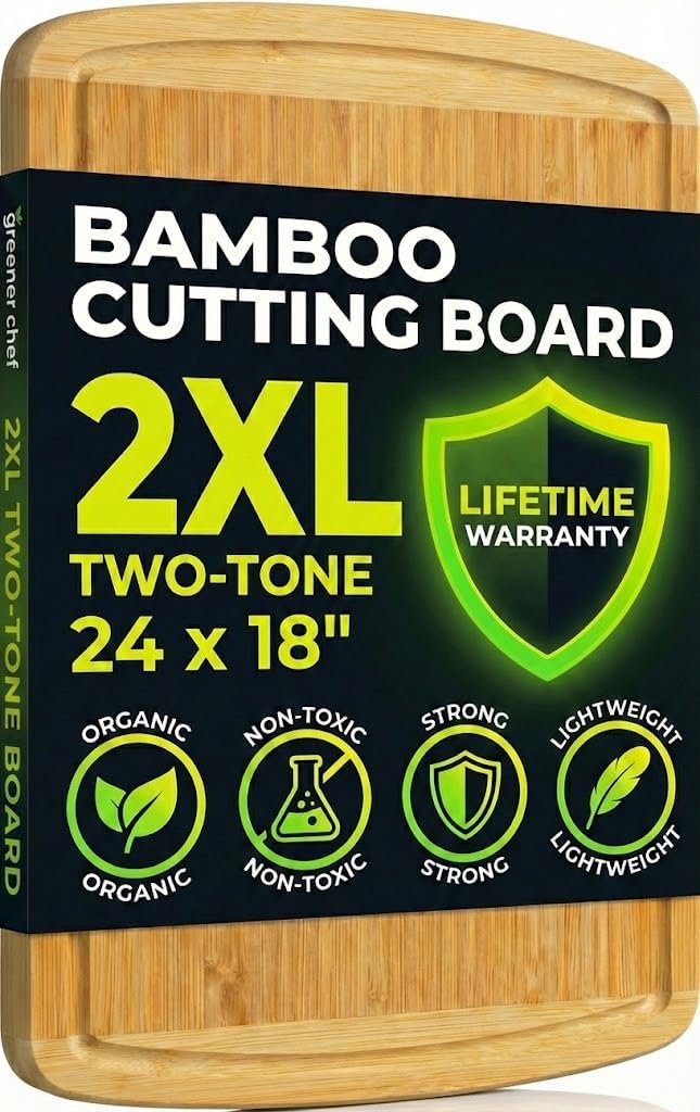 Greener Chef 30 x 20 Organic Extra Large Cutting Board with Lifetime Replacements – Wood Bamboo Chopping Board - Wooden Butcher Block Cutting Board for Carving Turkey, Grilling Brisket and BBQ