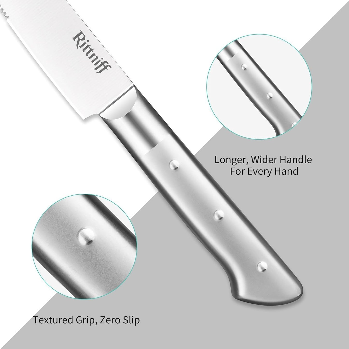 Steak Knives Set of 4, 5-Inch Serrated Stainless Steel Steak Knife Set with Wide Stainless Handle, Gift-Ready Box for Steak Night, BBQ, Housewarming & Wedding
