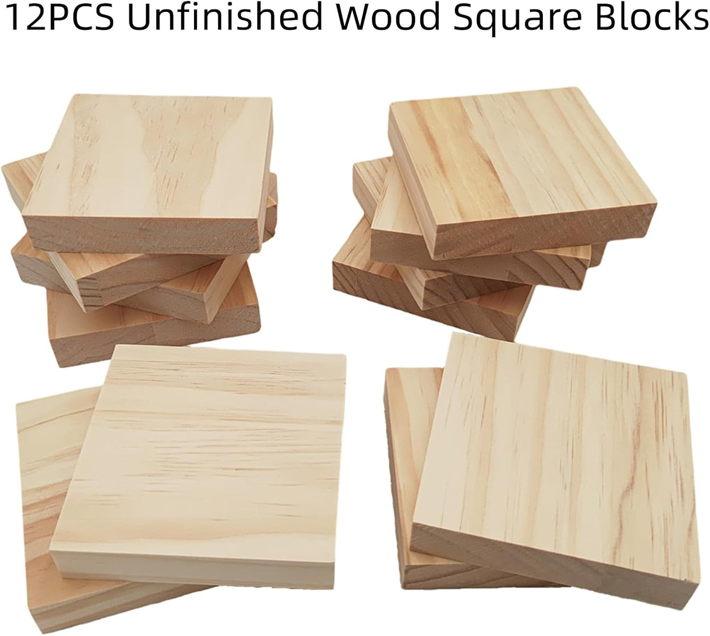 6PCS Unfinished Wood Square Blocks for Crafts, 6x6x1in Blank Wooden Squares Pine Wood Boards for Carving,DIY Wood Coasters,Painting & Burning