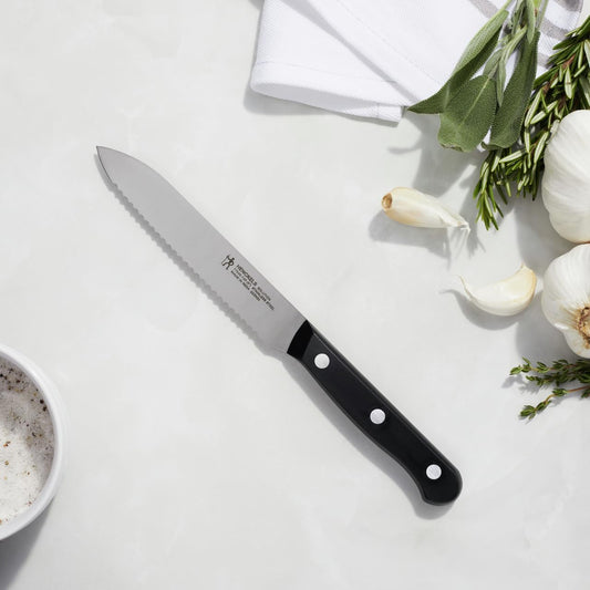 HENCKELS Solution Razor-Sharp 6-inch Utility Knife, Tomato Knife, German Engineered Informed by 100+ Years of Mastery, Black/Stainless Steel