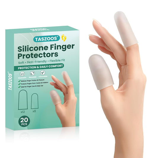 Gel Finger Cots & Finger Sleeves – 20 Pcs Silicone Finger Protectors for Fingertip & Thumb Support – Reusable Rubber Tips for Trigger Finger, Arthritis, Blisters & Pain Relief