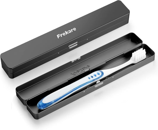 Frekare Toothbrush Travel Case Aluminum, Manual Tooth Brush Holder for Traveling, Portable Toothbrush Container for Bathroom, Camping, Business Trip, School (Silver)