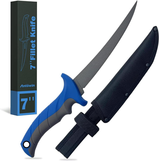 ANTOWIN 7" Fillet Knife for Fish, Pro-Grade Japanese SG2 Stainless Steel Blade, Heavy Duty Fishing Filet Knives Saltwater with SharkGrip Pro Ergonomic Handle, Cuchillo with Premium Nylon Sheath