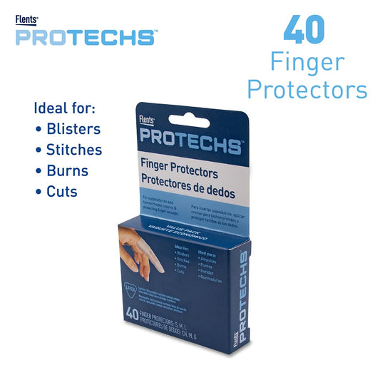 Flents Protechs Finger Protectors & Toes Cots, Ideal for Blisters, Scrapes, Stitches, Burns and Cuts, Moisture and Dirt Proof, Rubber, Assorted Sizes (S/M/L), 40 Count (Packaging May Vary)