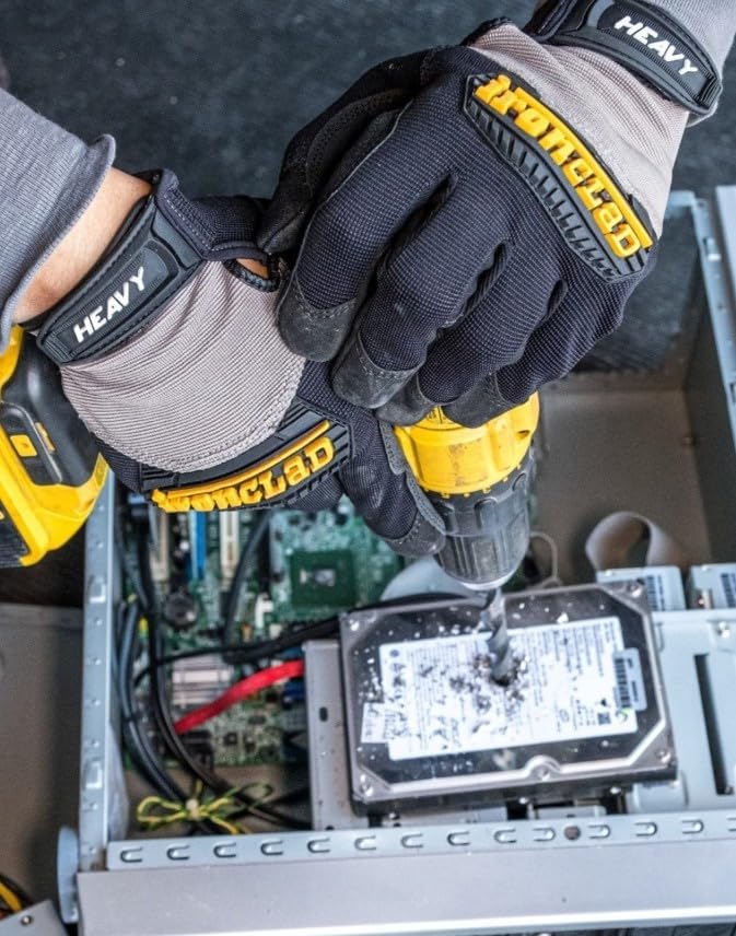 Ironclad Heavy Utility Work Gloves HUG, High Abrasion Resistance, Performance Fit, Durable, Machine Washable, (1 Pair), MEDIUM, Black & Grey