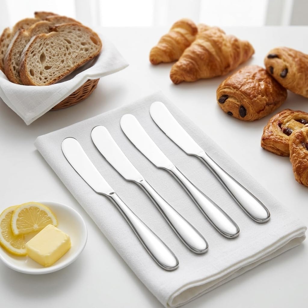 4 Pieces Set Butter knife, Pate Knife Cheese Spreader, Thick and Smooth Handle Food Safety Material Stainless Steel 18/10 SUS 304# for Home Restaurant Party breakfast (Mirror)