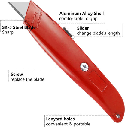 DIYSELF 2Pack Utility Knife Box Cutter Retractable Razor Blade Heavy Duty Box Cutters Knife PVC Pipe Cutter (Red)
