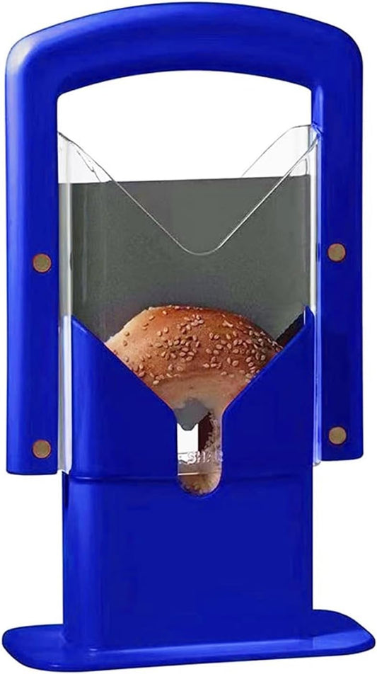 Bagel Slicer, Manual Precision Cutter with Safety Shield & Non-Slip Handle, Stainless Steel Bagel Blade, Universal Slicer (Klein Blue)