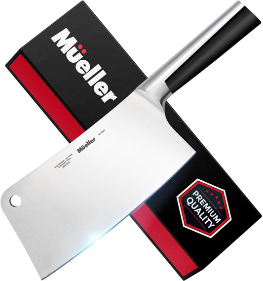 Mueller 7-Inch Meat Cleaver Butcher Knife - German High Carbon Steel, Laser-Tested Razor-Sharp Blade, Heavy Duty Bone Chopper for Meat & Vegetables, Home & Restaurant, Gift for Him