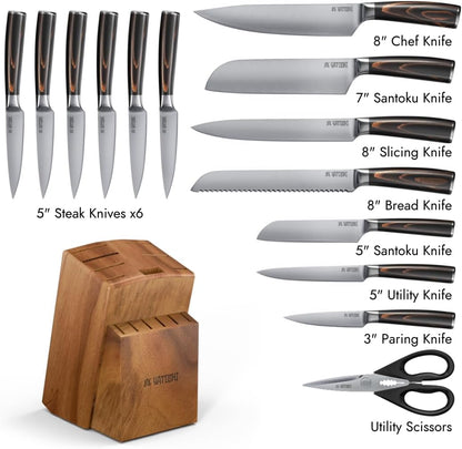Yatoshi 9 Piece Block Set - Pro Kitchen Knife Set Ultra Sharp High Carbon Steel with Ergonomic Handle