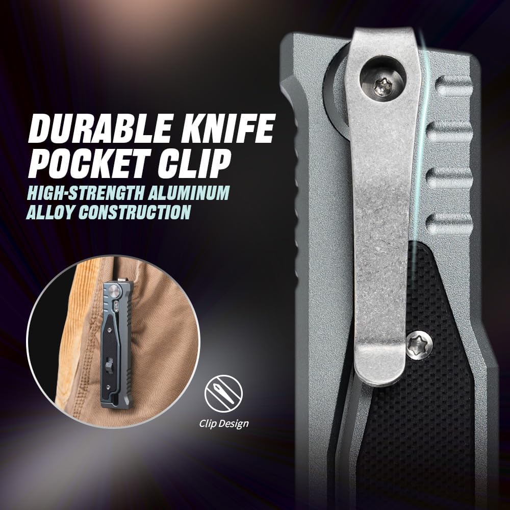 cckk Pocket Knife, Folding Knife, Camping Outdoor edc Knives with Clip 3.15" Steel Blade Aluminium inlay G10 Handle.Camping Folding Knife for Men woman