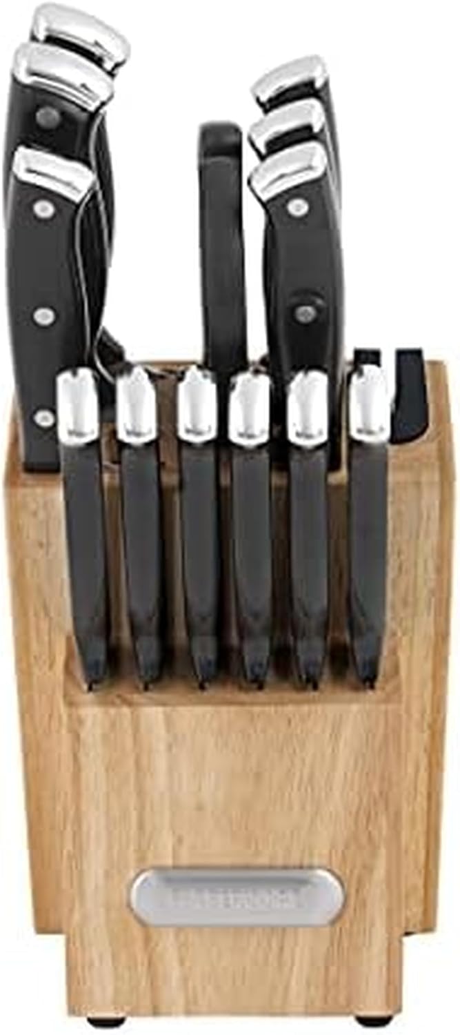 Farberware Edgekeeper Triple Riveted Knife Block Set with Built in Sharpener, 14-Piece, White